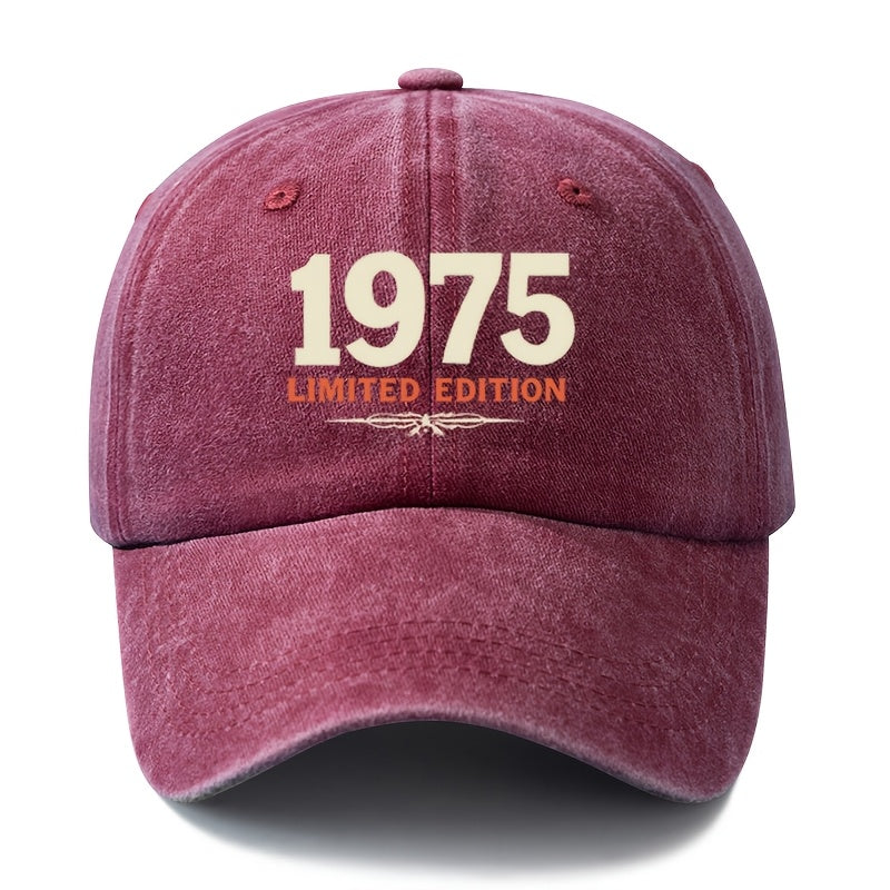 A Unisex, Fashionable and Versatile Printed 1975 LIMITED EDITION Baseball Cap, a Classic Retro Washed Outdoor Lightweight Curved Brim Cap, Suitable for Outdoor Vacations, Travel, Camping, and Other Casual Occasions, a Hip-hop Cap for Holiday Parties,