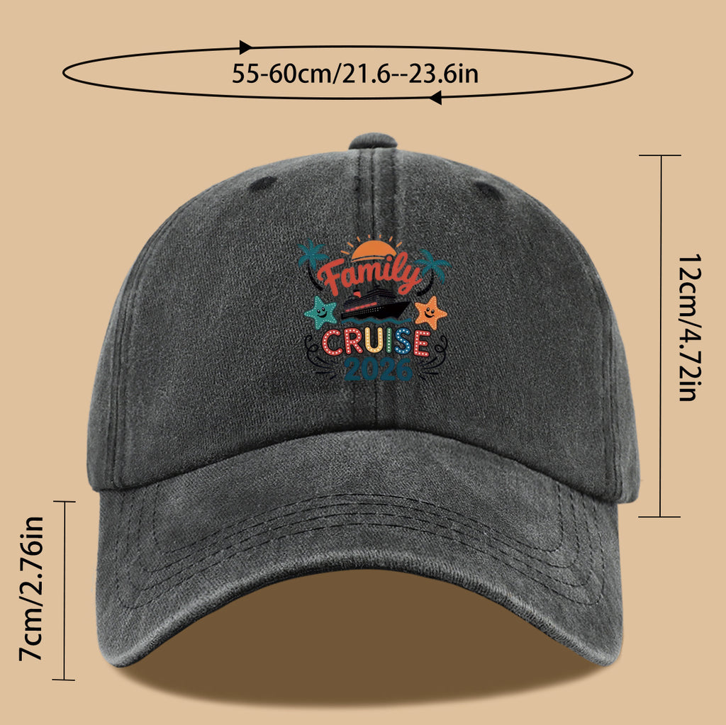 1pc "Family Mail Steamer 2025.98inch" Themed Printed Baseball Cap, Fun Cartoon Mail Steamer Ship, Stars, Palm Trees, Sunset Pattern, Fashionable Casual Sun Hat, Unisex, Adjustable Size, Dad's Fishing Hat, Mom's Vacation Hat, Suitable for Family