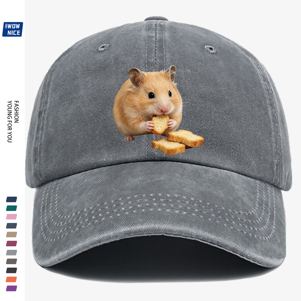1pc Light Brown Hamster Holding Bread Slice Cute Printed Baseball Cap, Soft And Skin-Friendly Baseball Cap, Lively And Adorable Eye-Catching Men'S Women'S Baseball Cap, Adjustable Size, Casual Daily Hat, Commuting And Shopping Hat
