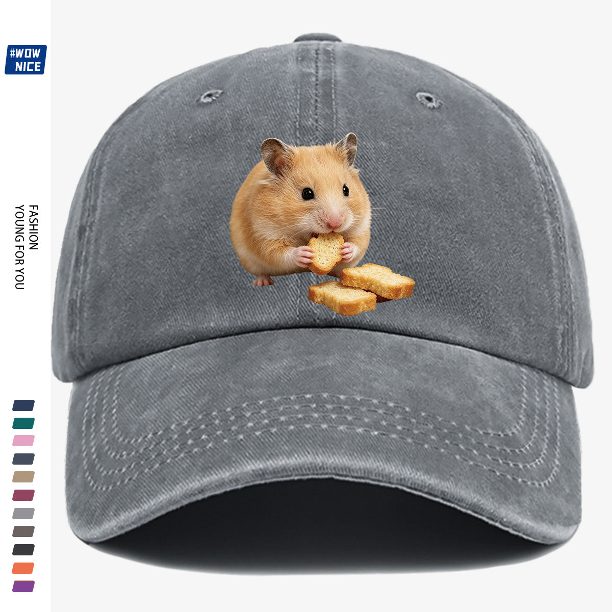 1pc Light Brown Hamster Holding Bread Slice Cute Printed Baseball Cap, Soft And Skin-Friendly Baseball Cap, Lively And Adorable Eye-Catching Men'S Women'S Baseball Cap, Adjustable Size, Casual Daily Hat, Commuting And Shopping Hat