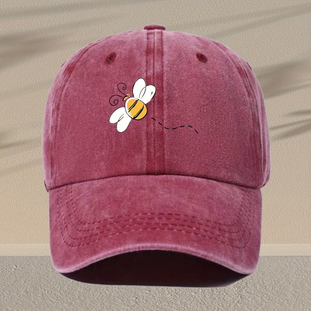 Men's Vintage Bee-Themed Baseball Cap with Beehive & Bee Graphic Print - Adjustable Washed Cap Suitable for Casual,, Outdoor - Machine Washable Hat Gift Choice, Pull String Closure, Various Styles Available
