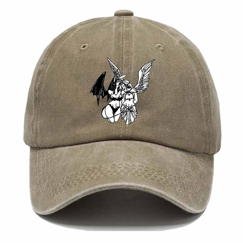 Matching Couple's Angel Wing Hats - Black & White Gothic Romance with Cherub Angel Print, Unisex Textile for Weddings, Dates, - Hand Washable Matching Outfit (No Face Covering)
