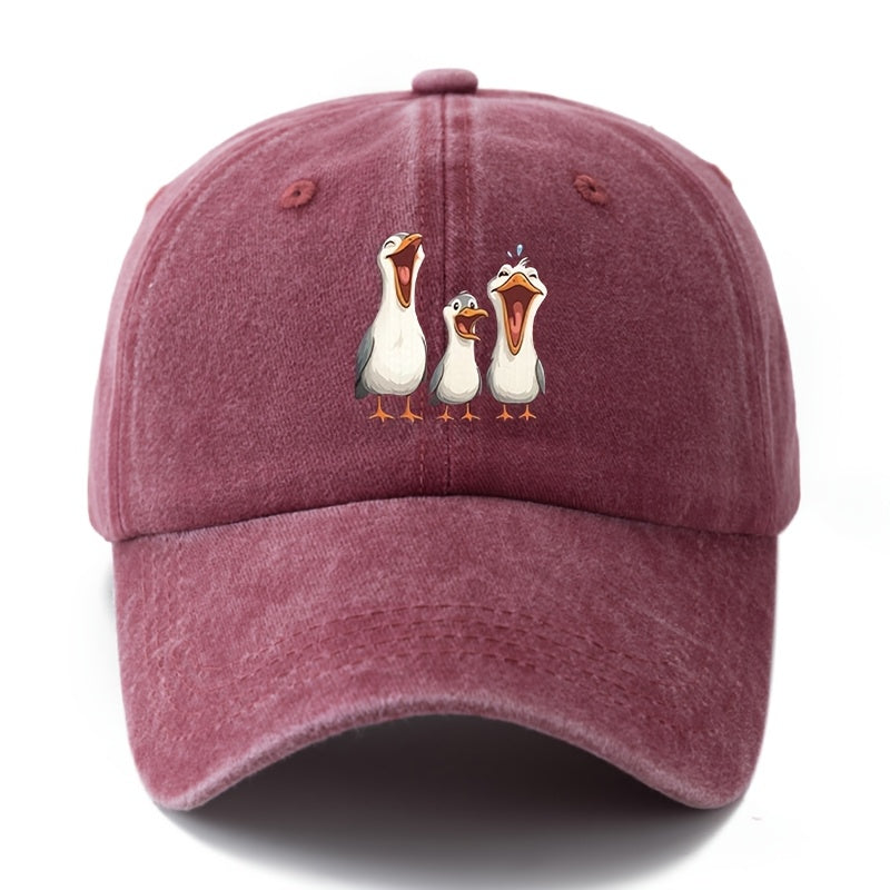 Unisex Fashionable And Versatile Printed Cartoon White Stork Baseball Cap, Classic Vintage Washed Outdoor Lightweight Curved-Brim Hat, Trucker Baseball Cap, Suitable for Outdoor Vacations, Travel, Camping, And Other Casual Occasions, Holiday Party