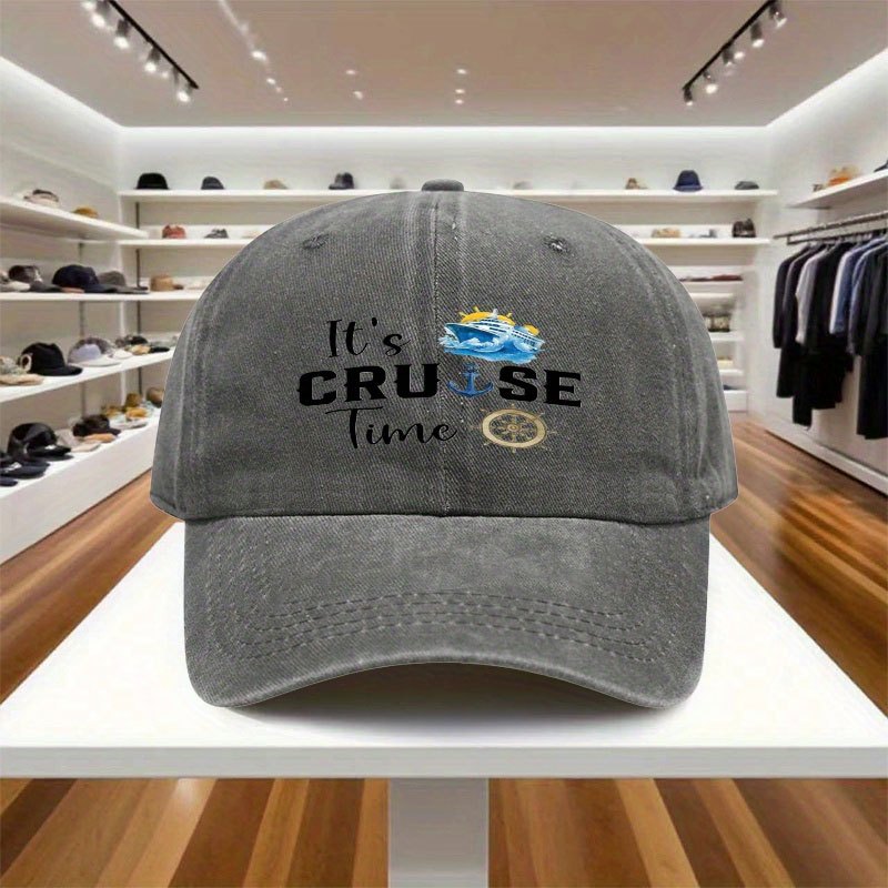 A Single Adjustable Baseball Cap Featuring a "CRUISE Time" Design, This Lightweight Printed Hat for Women And Sun Hat for Men Is a Perfect Gift for Travel, Parties, And Birthdays