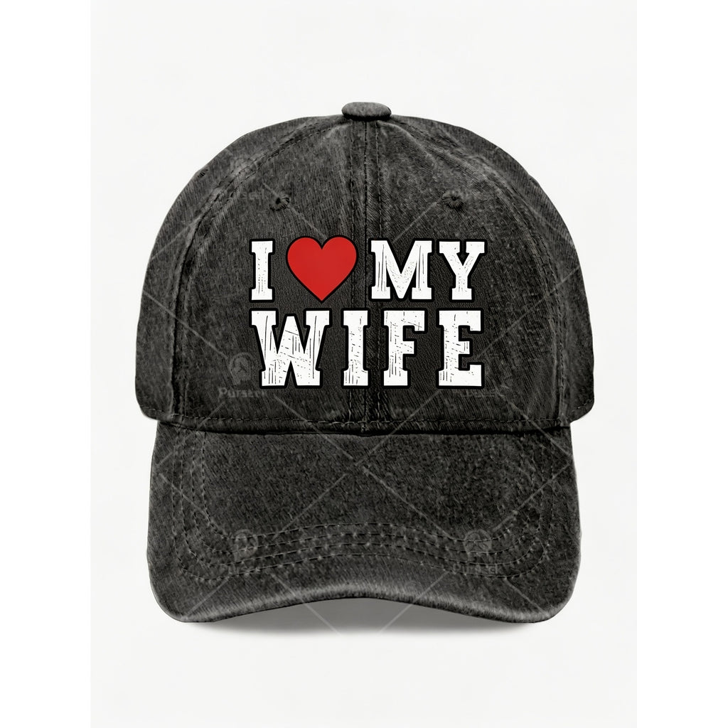 I Love My Wife Heart Graphic Vintage Casual Unisex Hat Romantic Street Style Gift for Anniversary