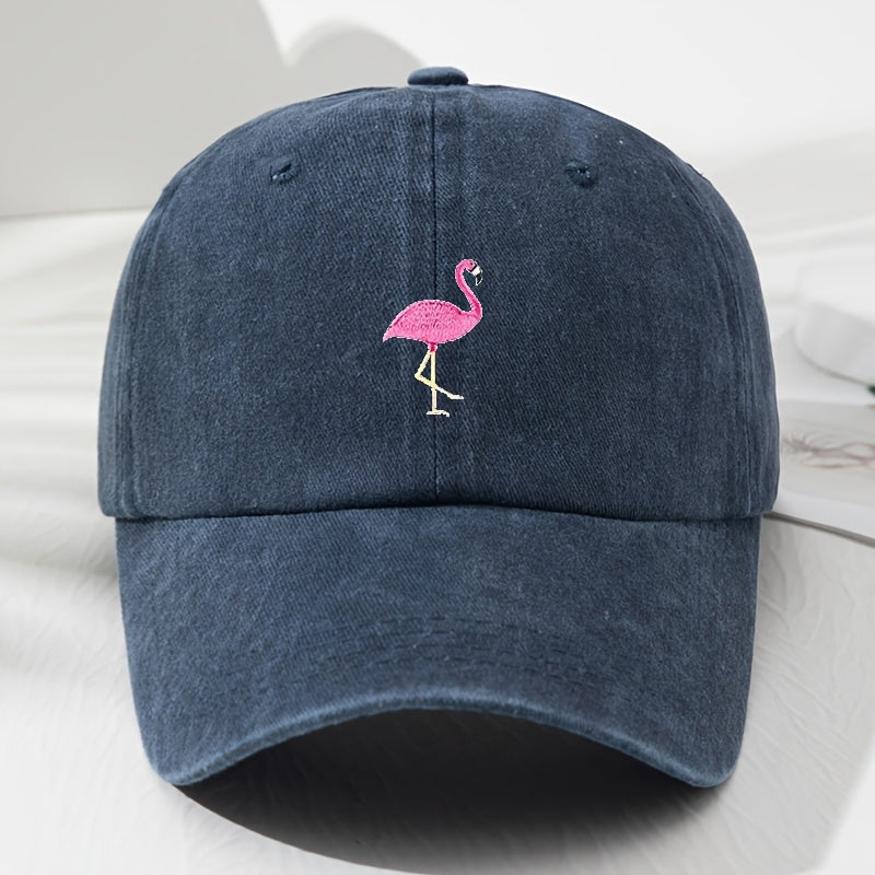 Unisex Embroidered Flamingo Soft Top Baseball Cap, Vintage Men'S Hat, Women'S Fashion Outdoor Cap with Adjustable Circumference, Suitable for Outdoor Sports, Fishing, Hiking, And Camping
