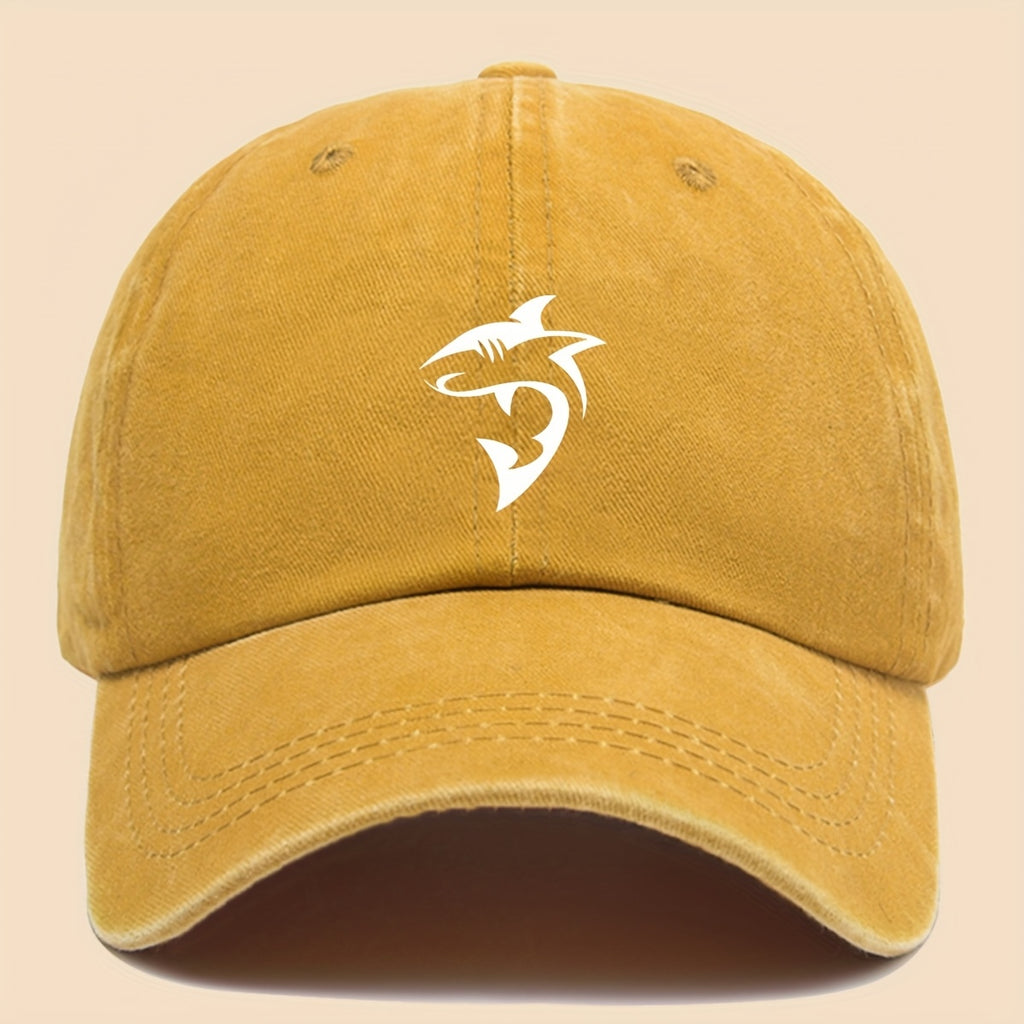 1 Unisex Ocean-themed Baseball Cap with White Shark Print - Breathable Adjustable Dad Hat for Skateboarding, Hiking, Fishing | Stylish Couple's Outdoor Accessory, Perfect Gift for Birthdays, Christmas, Halloween, Thanksgiving | Black Casual Hat |