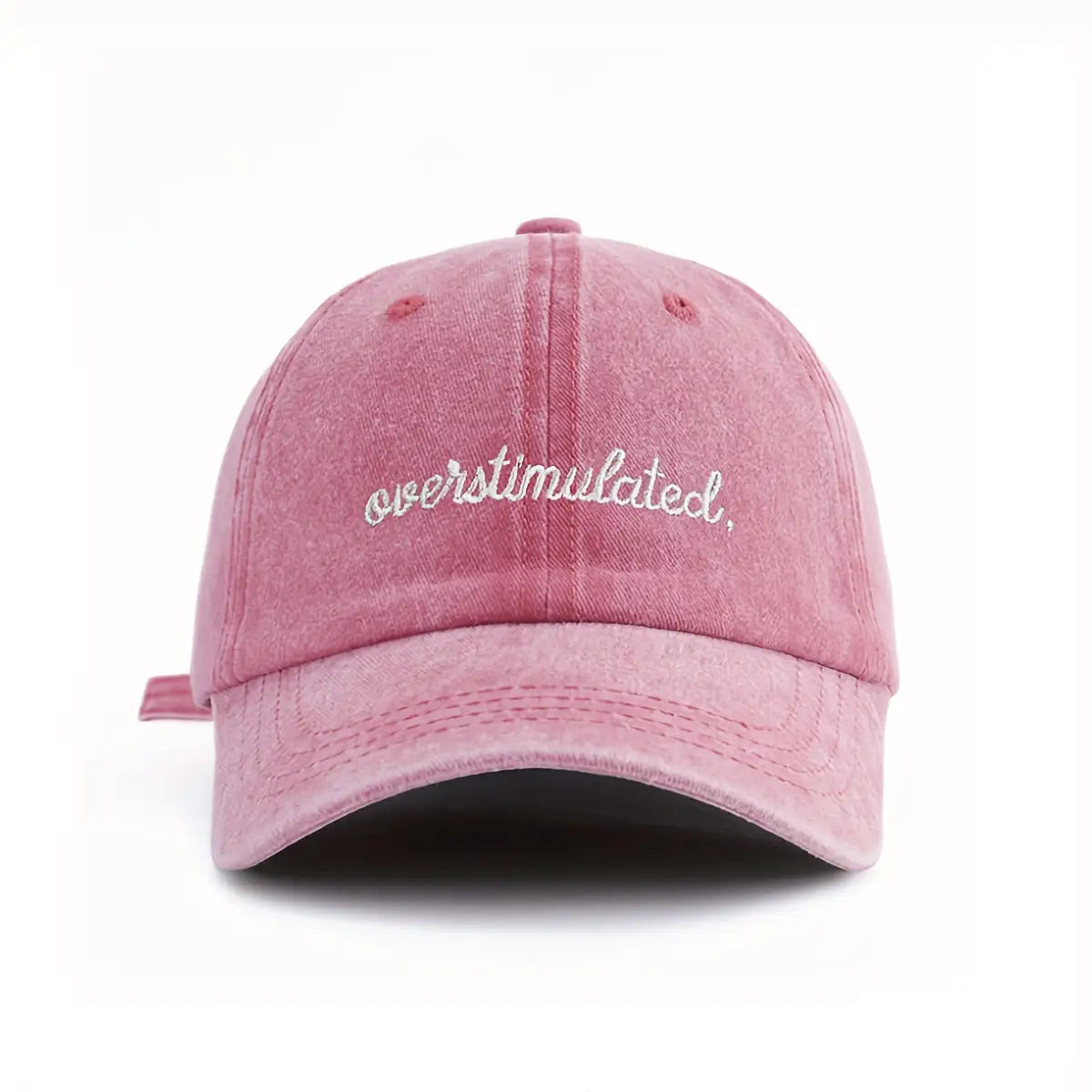 Overstimulated Embroidered Letter Women's Washed Baseball Cap, Fashionable Outdoor Retro Street Urban Style Unisex Baseball Cap Curved Brim Dad Hat Sun Hat Suitable for Vacation Beach Travel Cycling