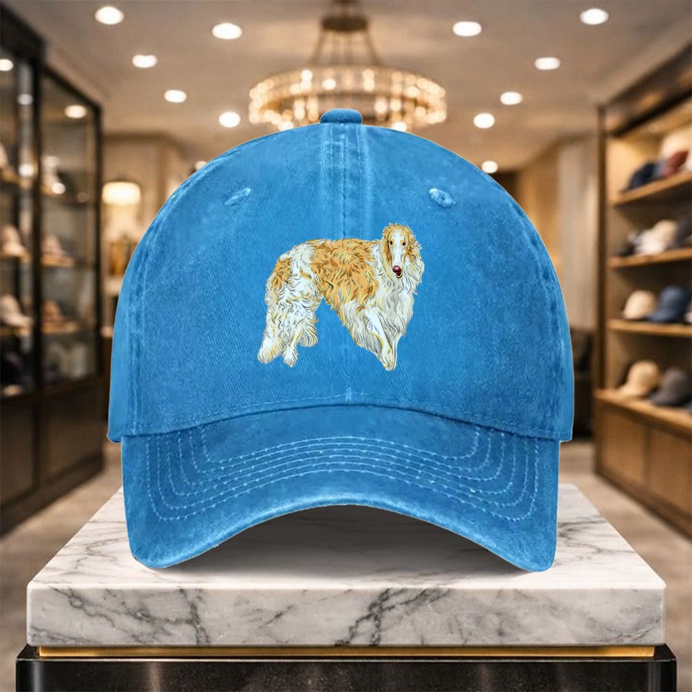 A Versatile Casual Baseball Cap Featuring a Borzoi Design, Adjustable for Outdoor Activities And Everyday Wear, Perfect for a Relaxed Street Style