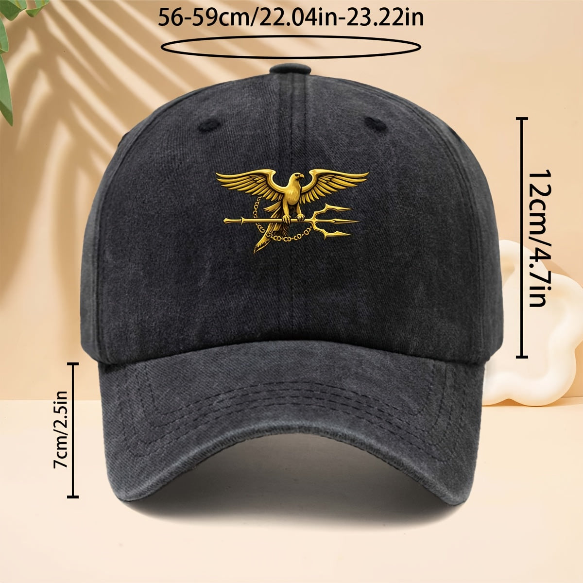 Baseball Cap with Golden Eagle Grasping Trident Pattern, American Retro Mythological Street Style Adjustable Unisex Casual Hat, All-Season Versatile Bent Brim Cap for Walking, Parties, Shopping, Dates, And Parties