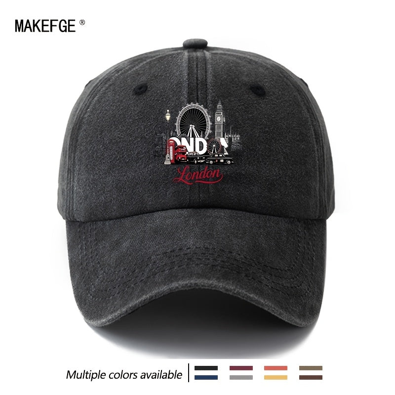 A Unisex Fashionable and Versatile Printed Ferris Wheel Baseball Cap, Featuring a Classic Vintage Washed Outdoor Lightweight Curved Brim. Suitable for Casual Occasions Such as Outdoor Vacations, Travel, and Camping. Also Works as a Hip-hop Hat