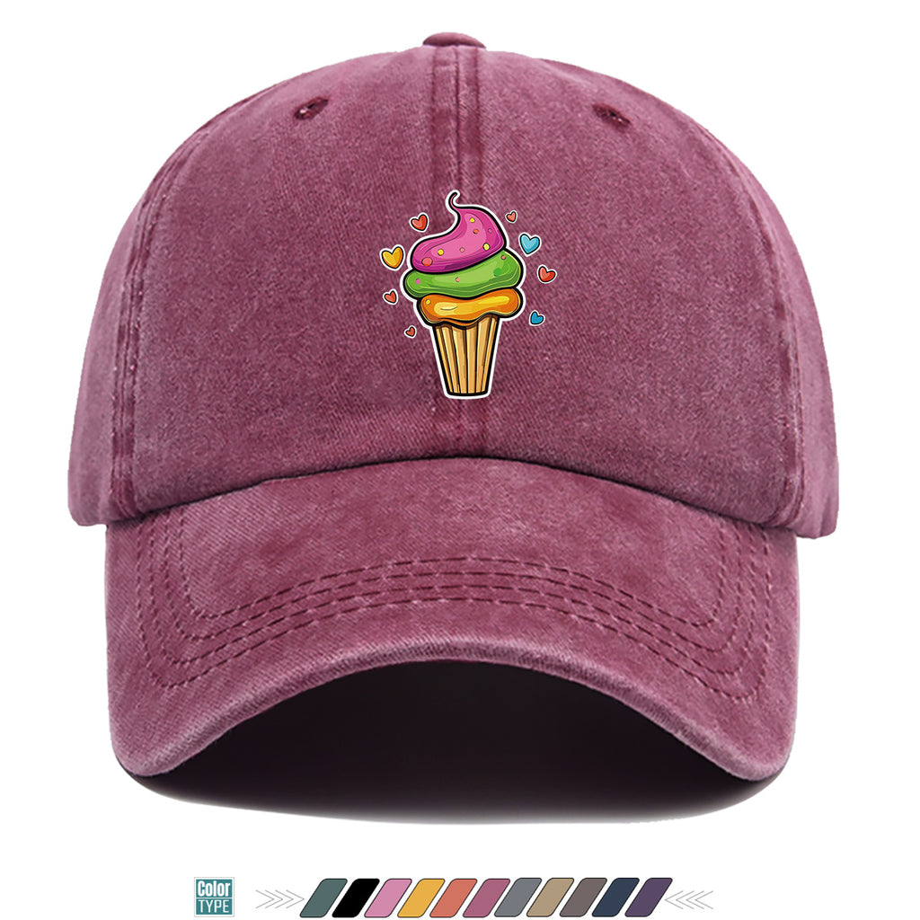 1pc Colorful Cream Cake Print Baseball Cap, Sweet Cute Sun Hat, Fashionable Individual Aesthetic Unisex Cap, Adjustable Size Street Trendy Hat, Bestie Outing Hat, Suitable for Daily Commute, Dates, Parties, Amusement Parks, Afternoon Tea