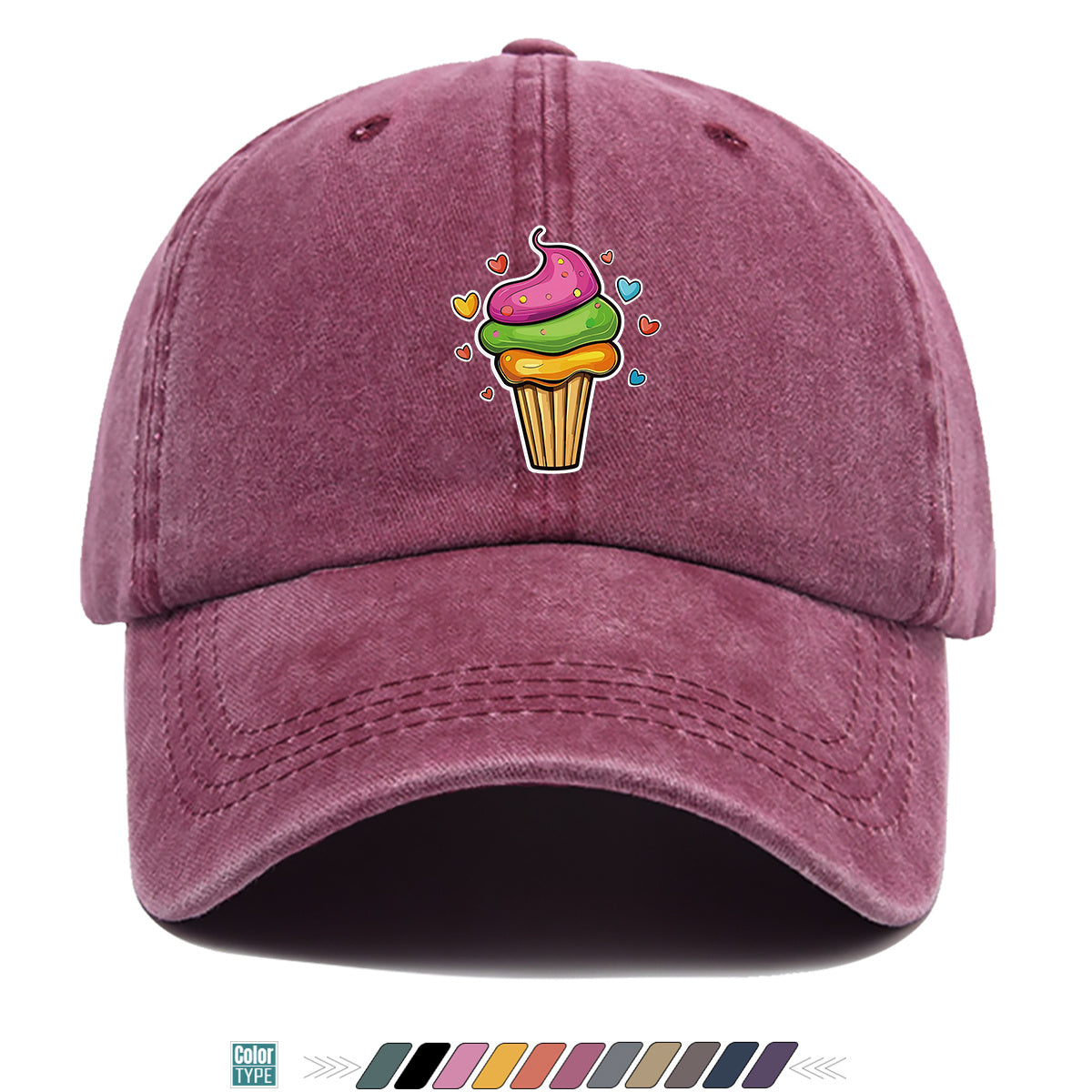 1pc Colorful Cream Cake Print Baseball Cap, Sweet Cute Sun Hat, Fashionable Individual Aesthetic Unisex Cap, Adjustable Size Street Trendy Hat, Bestie Outing Hat, Suitable for Daily Commute, Dates, Parties, Amusement Parks, Afternoon Tea