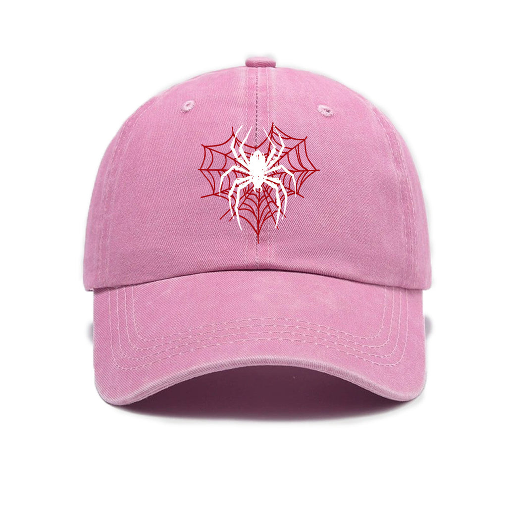 1 Top Water Washed Old Printed Baseball Cap Adult Versatile Spider Printed Water Washed Old Soft Top Sunshade Baseball Cap Men And Women Practical Baseball Cap