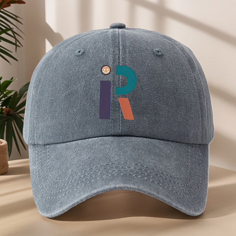 Vintage Washed Distressed Baseball Cap with R Letter Print & Duckbill Brim - Soft Breathable Sweat-Absorbent Suitable for Outdoor, Sports, Camping, Fishing, Streetwear - Curved Brim Hat for, Mountaineering, Hip-Hop Style
