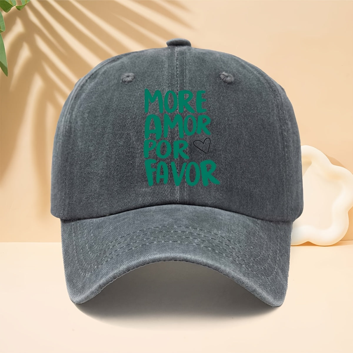 A Washed Baseball Cap with The Slogan MORE AMOR POR FAVOR, a Trucker Hat for Men And Women, a Casual Hat Suitable for All Seasons, a Six-Panel Hat with a Soft Top Design, Lightweight And Suitable for Daily Commutes, Street Style, Music Festivals