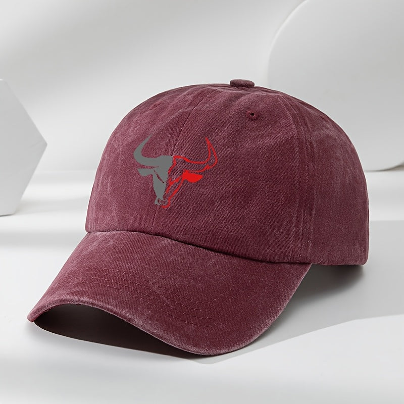 MAKEFGE Vintage Washed Bull Head Baseball Cap - Soft Top, Sweat Absorbent, Breathable, Hat for Outdoor Sports & Casual Wear, Casual Hat | Funky Fashion Accessory | Polyester Fiber Cap