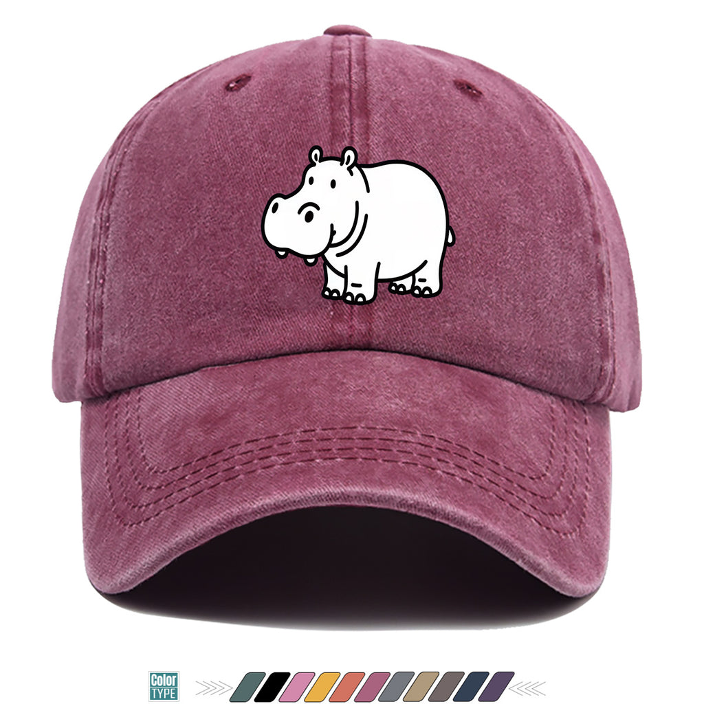 1pc Cartoon Hippopotamus Black And White Line Print Baseball Cap, Comfortable Breathable Duckbill Hat, Fashionable Cute Easy Unisex Adjustable Casual Daily Outing Hat, Vacation Hat, Bestie Couple Matching Hat, Suitable for Shopping, Picnic, Walking