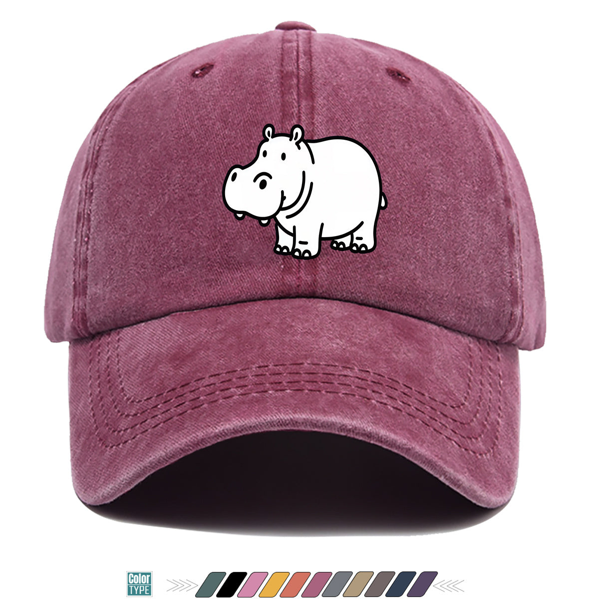 1pc Cartoon Hippopotamus Black And White Line Print Baseball Cap, Comfortable Breathable Duckbill Hat, Fashionable Cute Easy Unisex Adjustable Casual Daily Outing Hat, Vacation Hat, Bestie Couple Matching Hat, Suitable for Shopping, Picnic, Walking