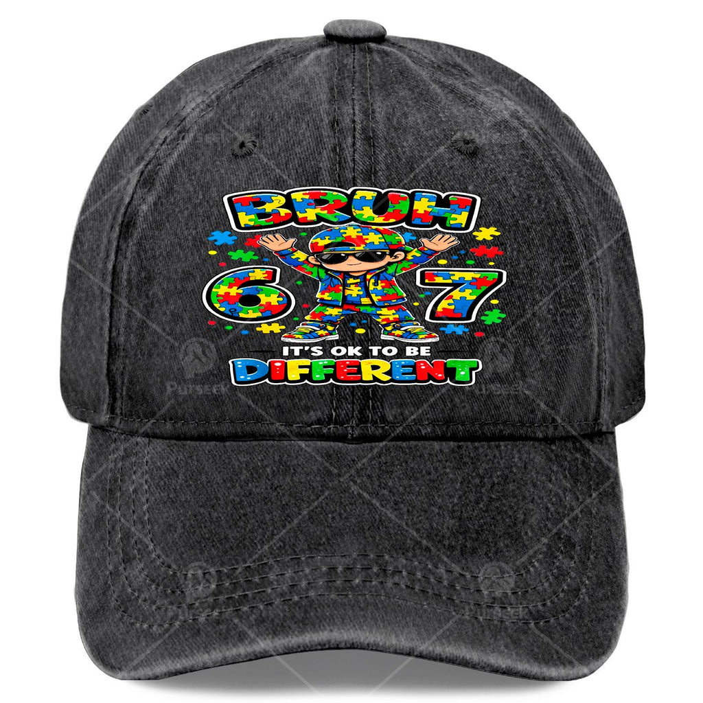 Bruh Ok to Be Different 67 Puzzle Autism Awareness Baseball - Retro Unisex Hat Suitable for Christmas, Games, 4th, Autism Gift, Lightweight Round with Puzzle for &