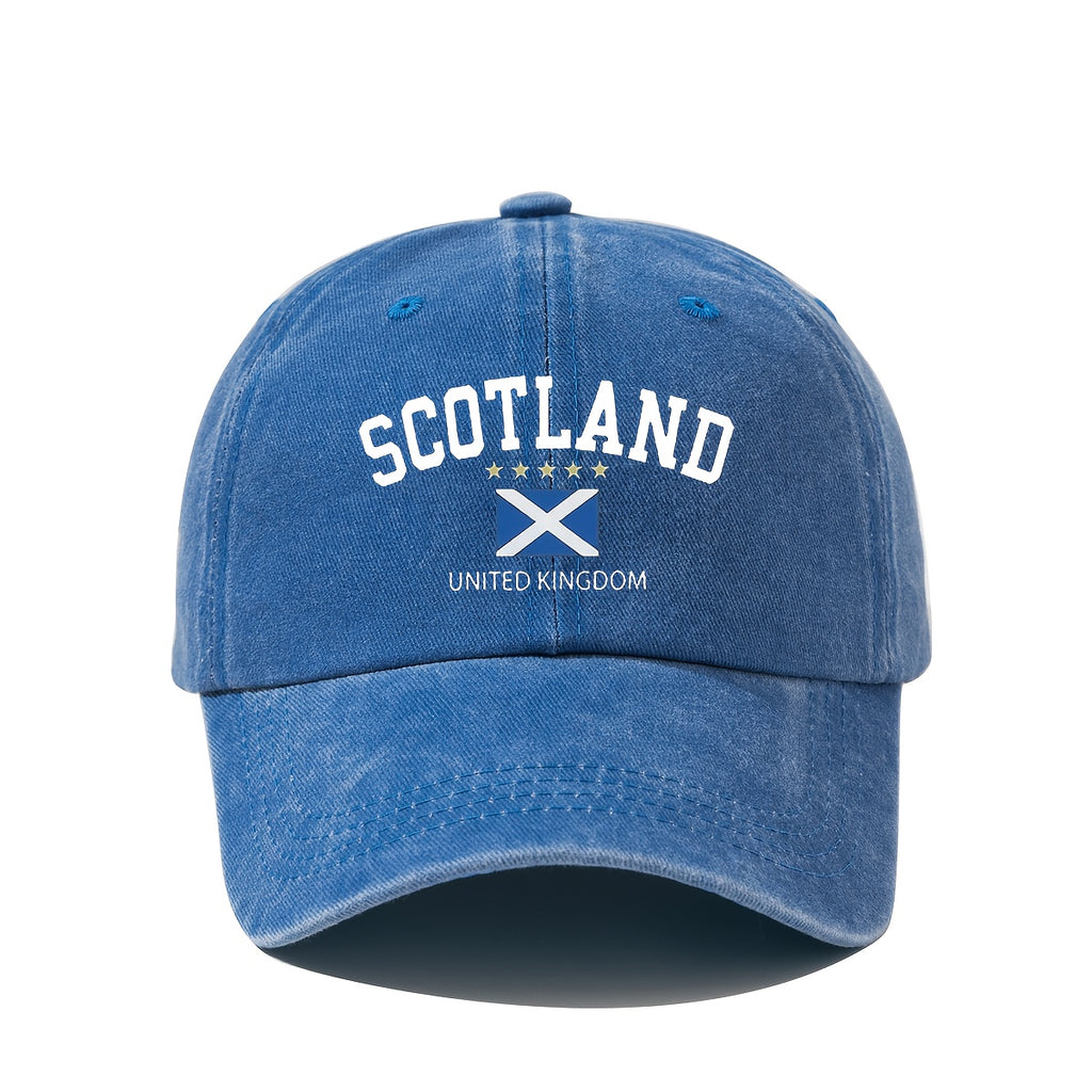1pc of SCOTLAND Flag Pattern Printed Baseball Cap, Soft-top Vintage Washed Cap, Adjustable Outdoor Sports Cap, Sweat-absorbing and Breathable Sun Hat, Stylish Curved Brim Hat Suitable for Outdoor Sports, Travel and Vacations, a Gift for Friends A