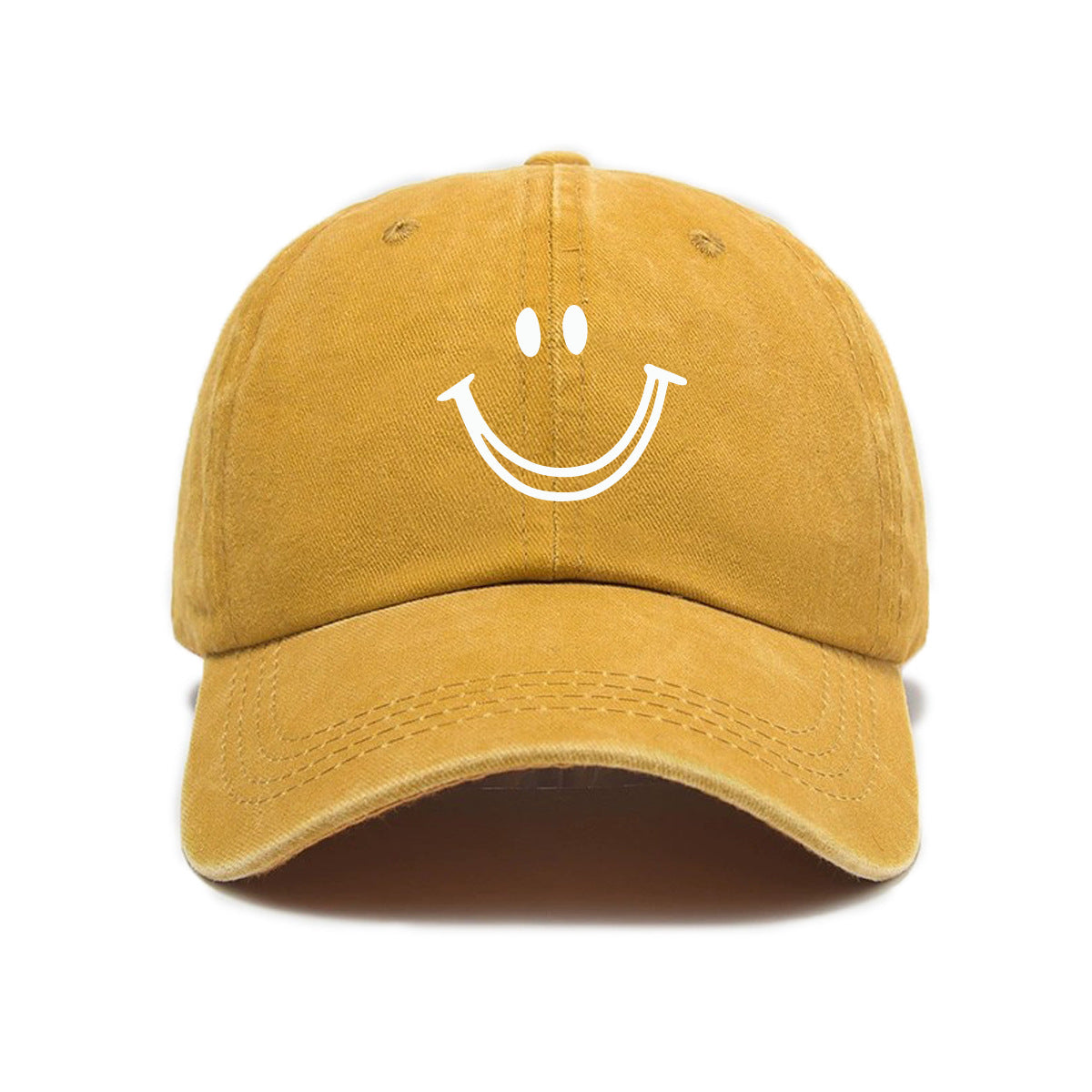 1 Washed Distressed Print Baseball Cap, Adult Versatile Casual Style, Joyful Face Print Washed Distressed Soft Crown Outdoor Sun Baseball Cap for Men and Women