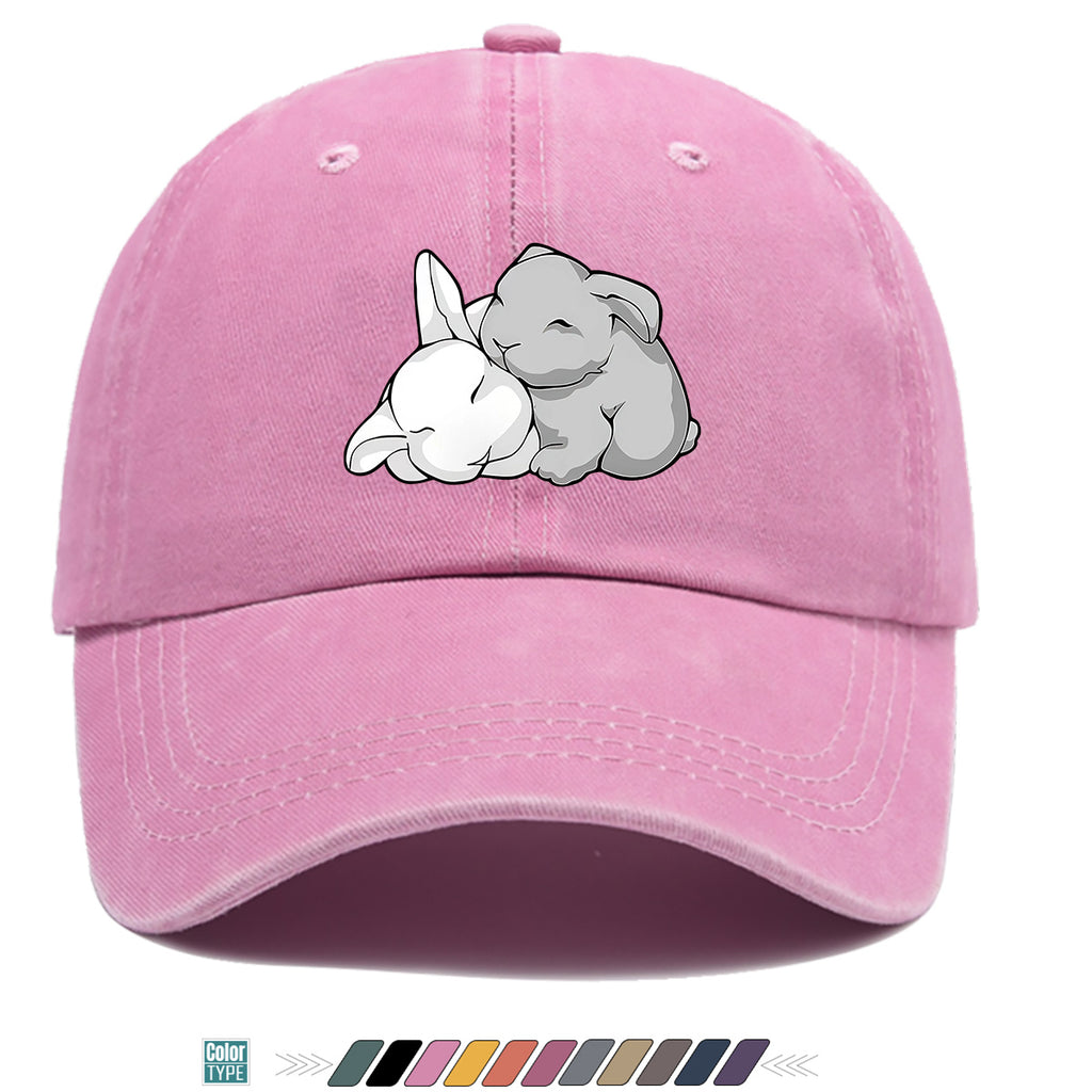 1pc Cuddling Cartoon Rabbits Print Baseball Cap, Soft and Adorable Animal Pattern Hat, Comfortable and Breathable Sun Hat, Stylish Simple  Hat, Unisex Adjustable Baseball Cap, Daily Casual Hat, Couple's Date Hat, Suitable for Daily Outings