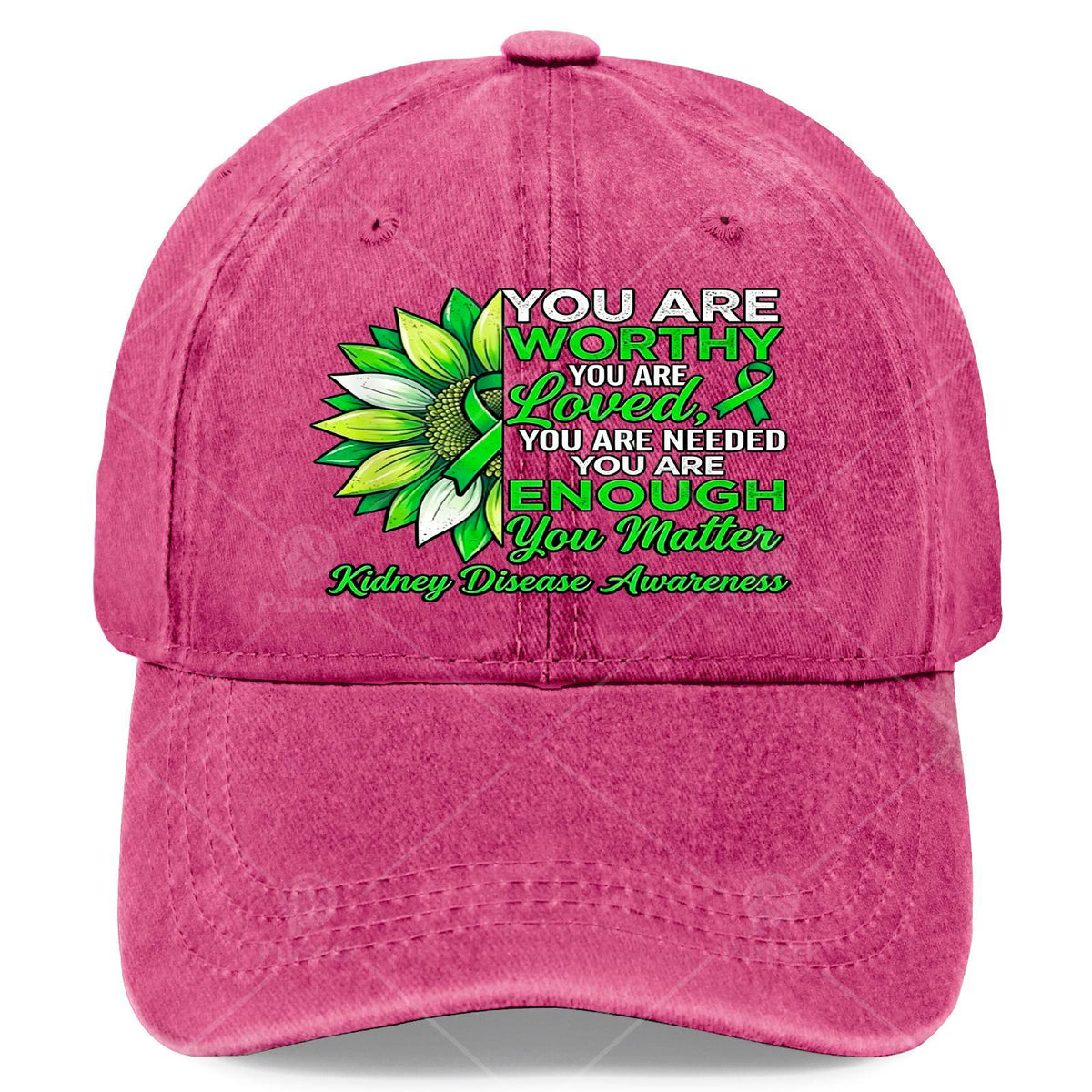 Inspirational Kidney Disease Awareness Warrior Green Ribbon Baseball Cap, Unisex