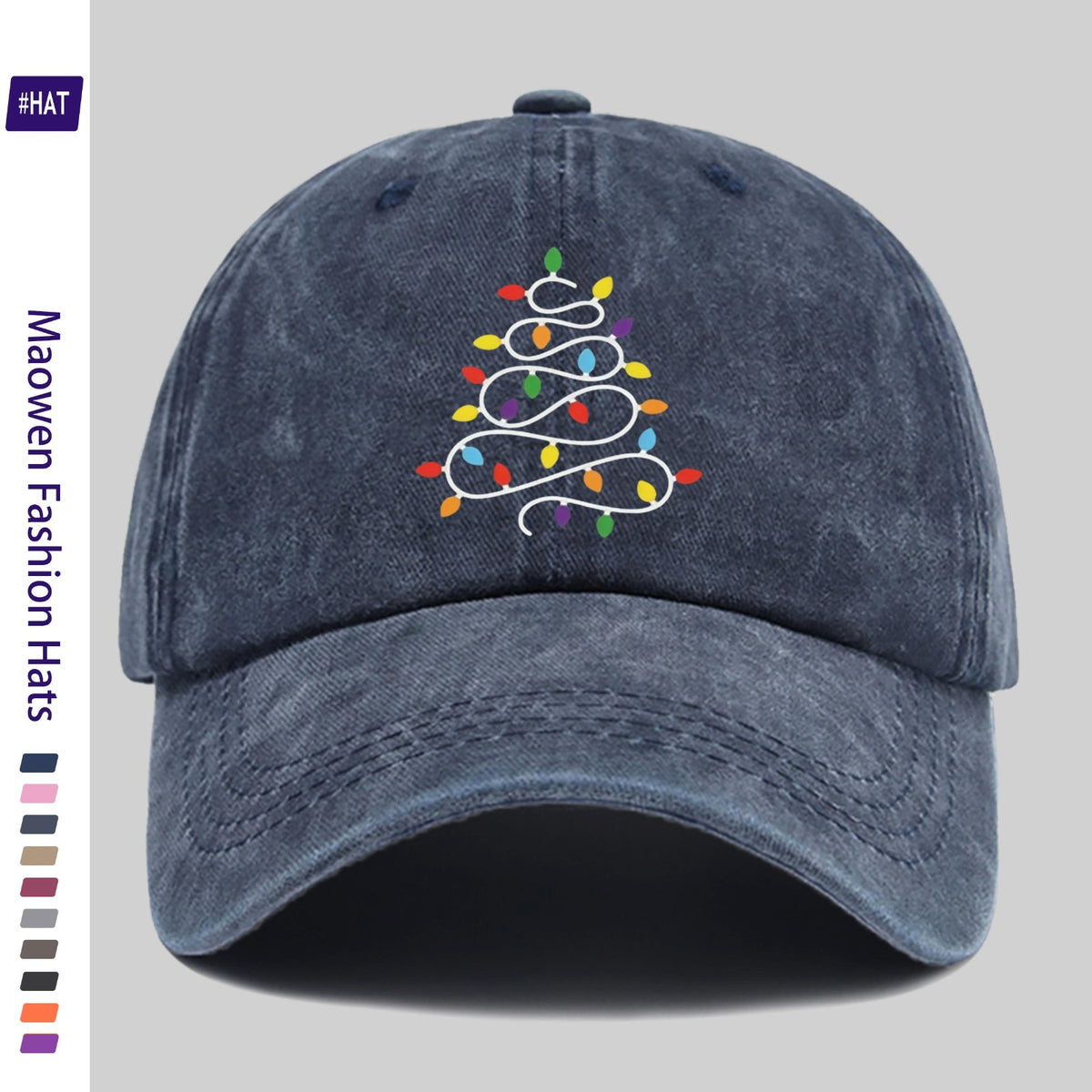 1pc Unisex Adjustable Trucker Dad Hat with Christmas Light Pattern & Distressed Vintage Wash - Lightweight Baseball Cap Suitable for Sports, Travel, Casual Wear, Outdoor Activities, Machine Washable, All-Season Cap with Buckle Closure Design