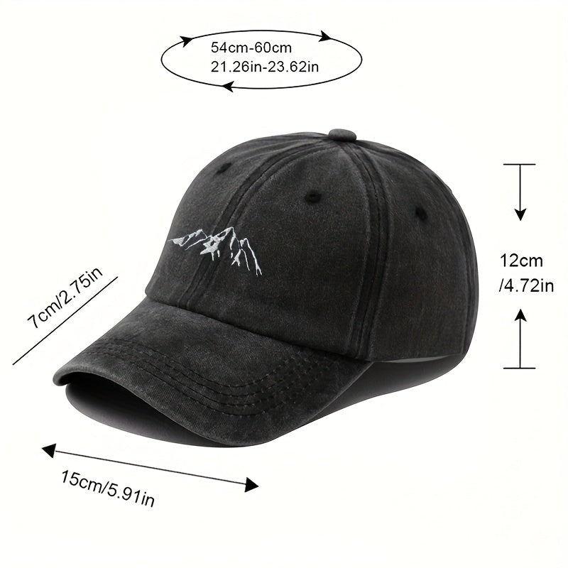 Mountain Peak Embroidery Baseball Cap Vintage Washed Baseball Cap Men'S Fishing Hat Hip-Hop Curved Brim Trucker Hat Men Women Hip-Hop Fashion Embroidered Baseball Cap