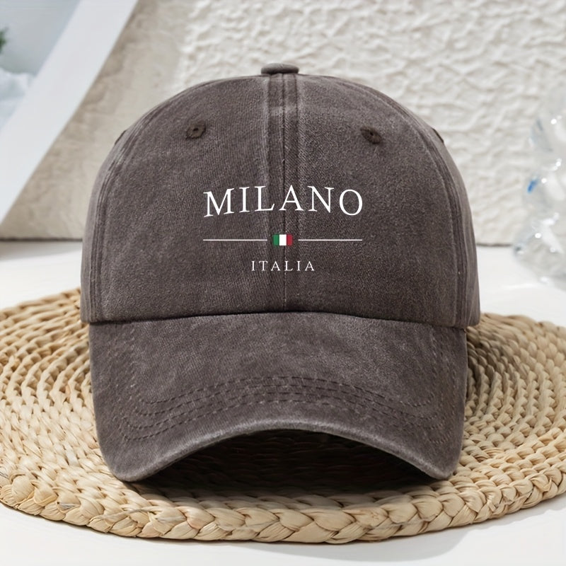 Italian Milan Fashion Flag Print Baseball Cap for Women, Vintage Versatile Sun Hat, Breathable And Comfortable Soft-Top Dad Hat, Unique Trendy Washed And Distressed Style