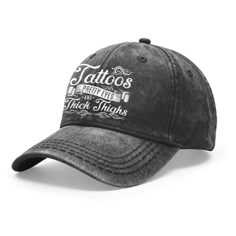 1pc Vintage Washed Unisex Baseball Caps, Tattoos Pretty Eyes And Thick Thighs, Retro Style, Adjustable, Suitable for Outdoor Activities And Casual Wear, Gifts for Men And Women, Friends