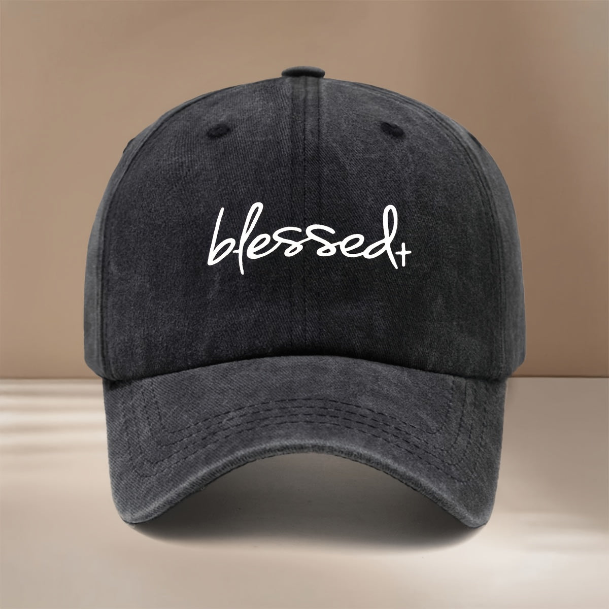 Blessed+ Text Pattern Baseball Cap, Relaxed Fit with Curved Brim for a Slimming Effect, Unisex Hip-Hop Style Curved Brim Hat, Lightweight and Comfortable Duckbill Cap for Vacations, Travel, Dinners, and Camping, Adjustable Size, Simple and  Six-Panel