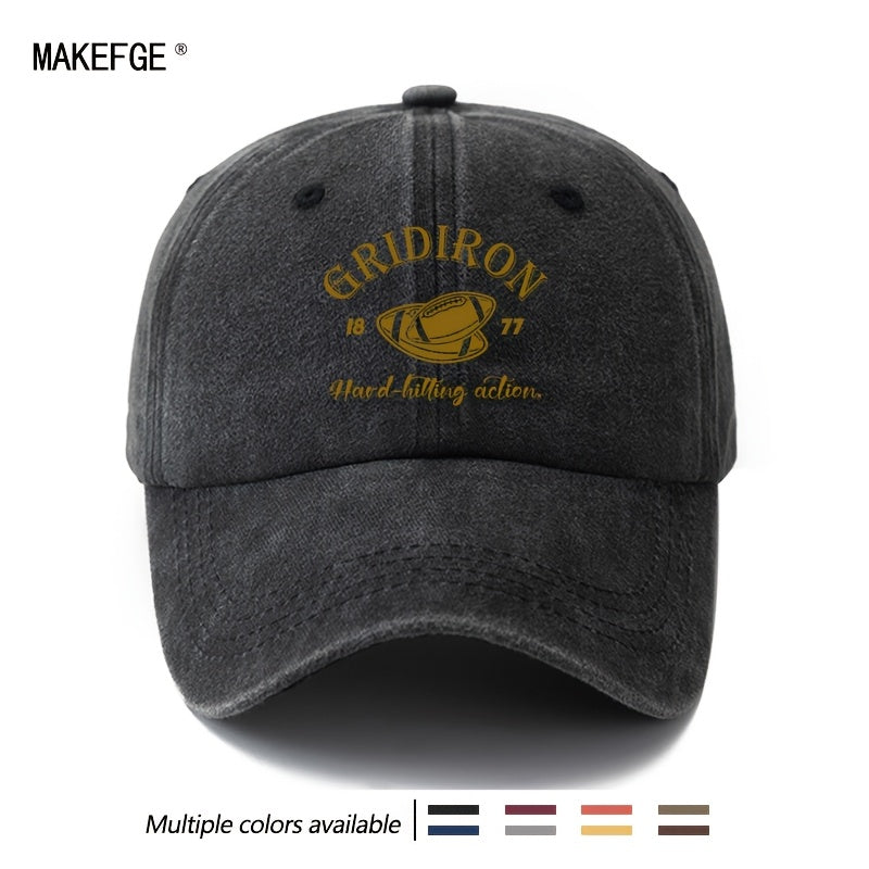 A Stylish And Versatile Unisex Printed GRIDIRON Baseball Cap, Featuring a Classic Retro Washed Design Suitable for Outdoor Activities. This Lightweight Curved-Brim Hat Is Perfect for Truck Drivers And Is Ideal for Casual Occasions Like Outdoor Vacat