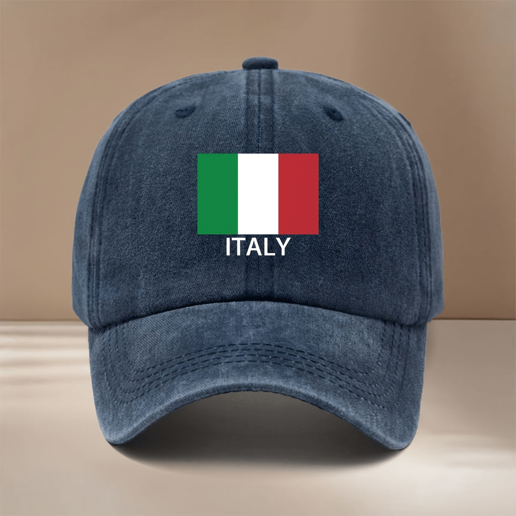 ITALY Letter Print Pattern Baseball Cap Unisex Curved Brim Hat Casual Texture 6-Panel Cap Fashion Lightweight Duckbill Cap Leisure Cap Hip-Hop Cap Vacation Travel Gathering Camping Matching Adjustable Size Easy Trendy All-Season Sports Event Support