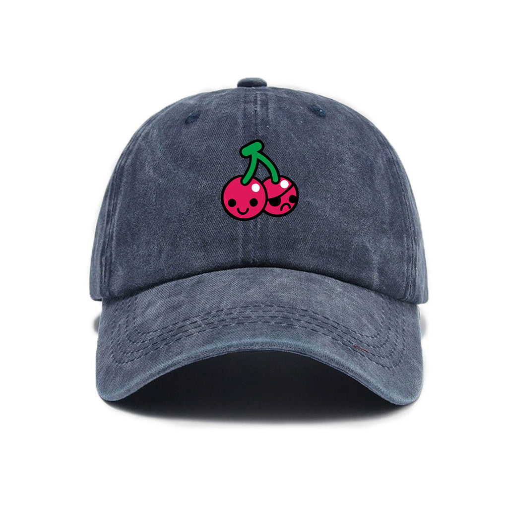 Washed Distressed Printed Baseball Cap Adult Cartoon Cherry Print Washed Distressed Soft Top Baseball Cap Unisex All-Match Outdoor Sun Hat