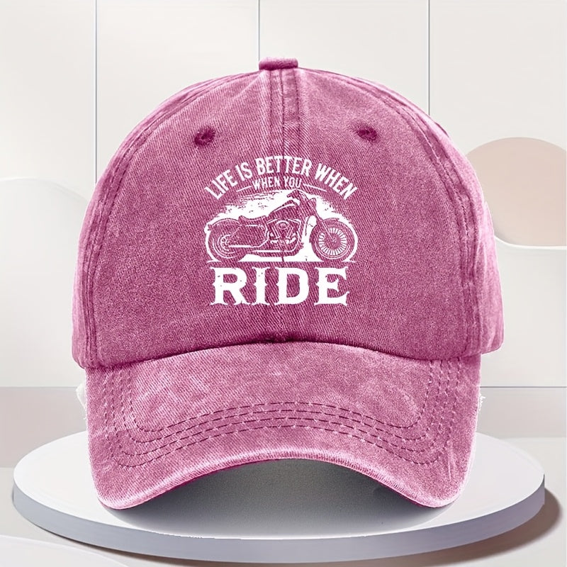 Men'S Retro Motorcycle Cap - Adjustable Snapback Hat Featuring 'Life Is Better When You Ride' And a Motorcycle Design - Lightweight Vintage Biker Hat for Motorcyclists - Casual And Riding Apparel - Offered in Black, Blue, Brown, Grey