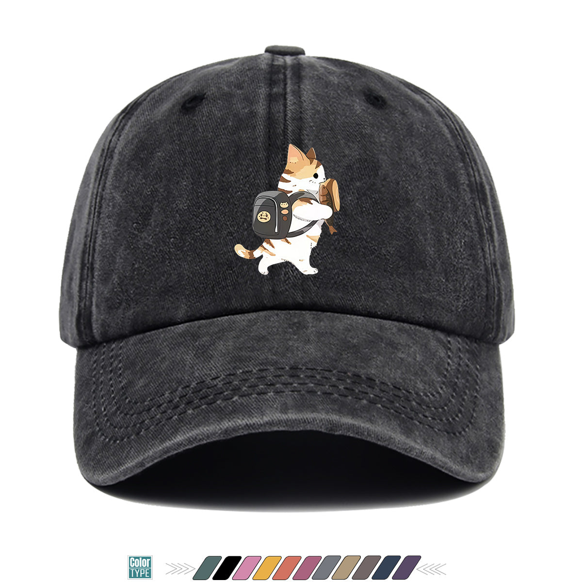 1pc Cartoon Orange White Cat Back Bag Fish Dry Print Baseball Cap Cute Fun Sun Hat Fashion Casual All-Match Unisex Baseball Cap Adjustable Size Daily Hat Commute Street Style Suitable for Daily Outing Shopping Dating Walking Weekend Gatherings Comfo