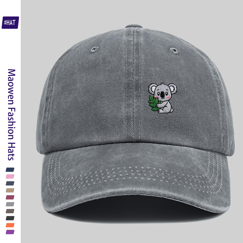 Cartoon-Style Koala Pattern Printed Washed Baseball Cap, New Vintage-Style Baseball Cap for Summer, Unisex Lightweight Outdoor Cap, Suitable for All Seasons, Travel And Casual Wear, Adjustable Size Trucker Cap, Ideal for Sports Enthusiasts