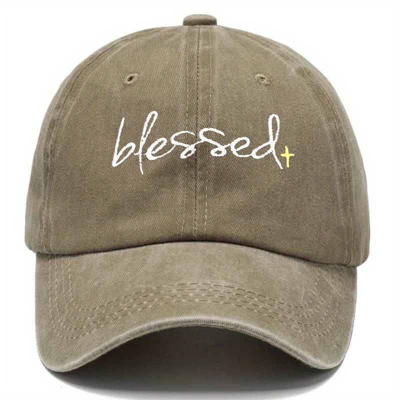 Blessed Embroidered Washed Baseball Cap- Adjustable Dad Hat with a Curved Brim, Suitable for Fishing, Outdoor Activities, And Casual Wear, Unisex, Available in Multiple Colors, Adjustable Cap| Curved Brim Hat| Soft Fabric Construction