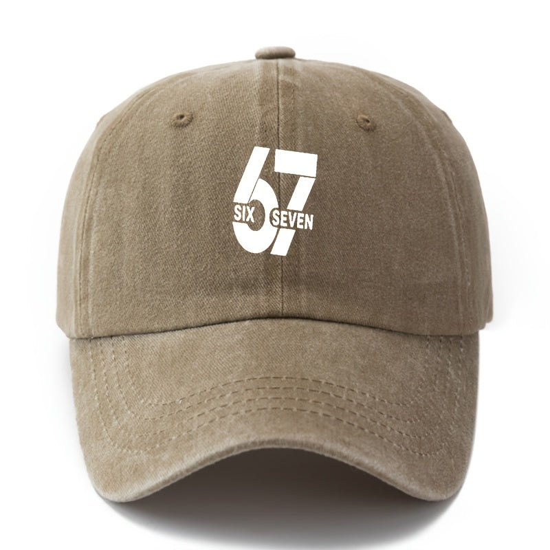 Unisex, Fashionable And Versatile Printed SIX SEVEN Baseball Cap, Classic Retro Washed Outdoor Lightweight Curved Brim Cap, Trucker Baseball Cap, Suitable for Outdoor Vacations, Travel, Camping, And Other Casual Occasions, Hip-Hop Cap for Holi