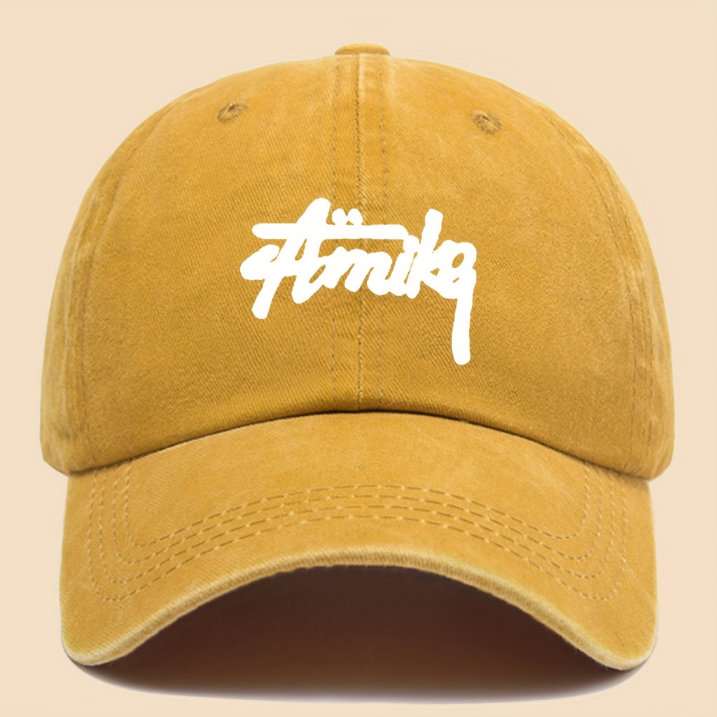 1pc AMIKE Printed Urban Cool Baseball Cap - Unisex Adjustable Washed Skate Cap for Outdoor Adventures, Breathable Fashion Unisex Design, Perfect for Hiking, Fishing, Dating - Ideal Gift for Teens, Couples, and Families for Birthdays/Holidays