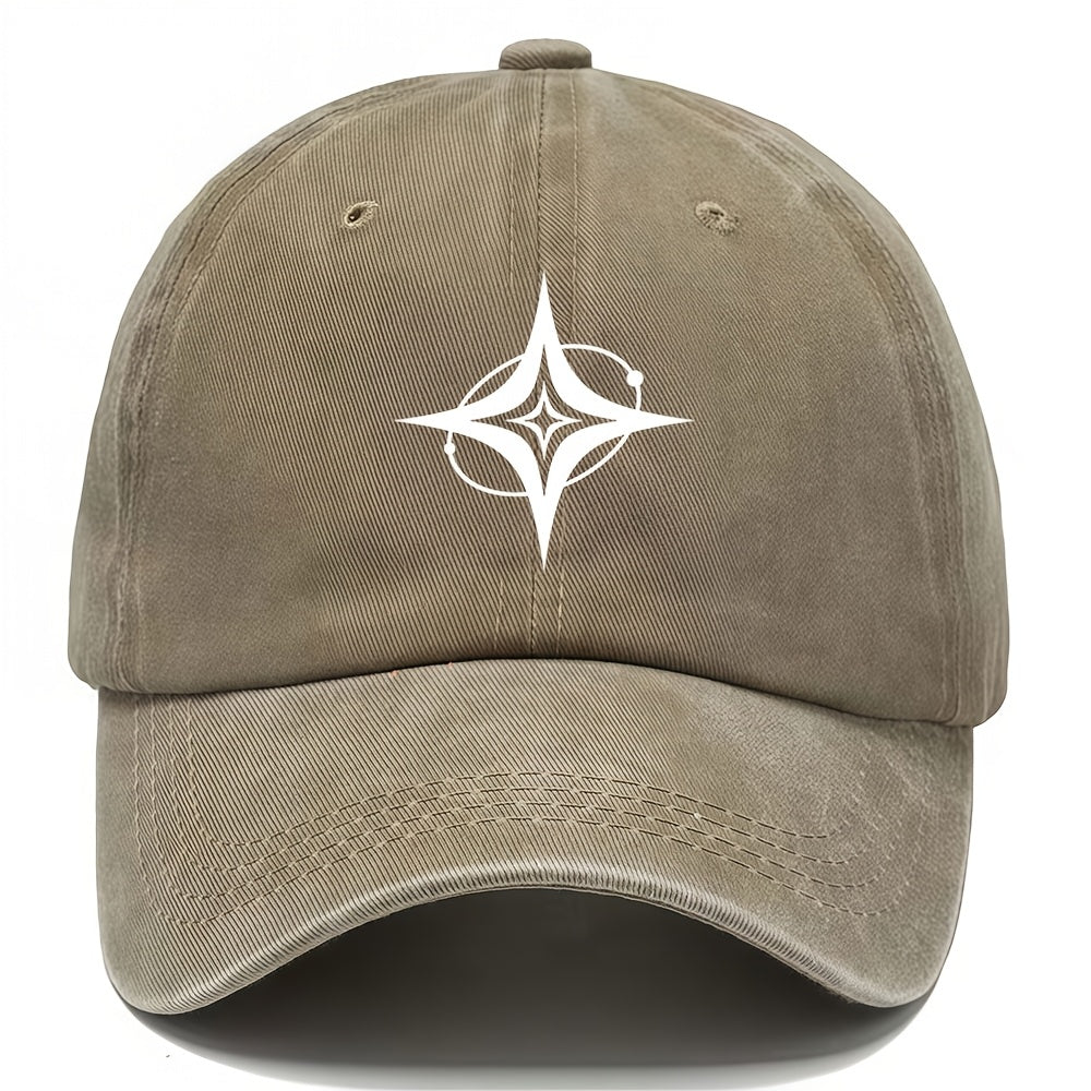 Abstract Four-Pointed Star Concentric Track Pattern, Vintage Washed Outdoor Sports Hip-Hop Baseball Cap, Lightweight And Breathable, Unisex