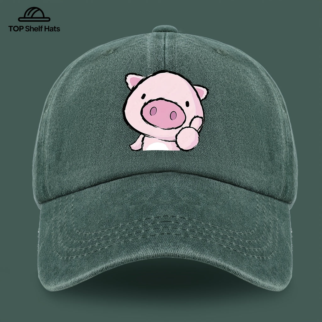 1pc Cute and Playful Piglet Pattern Printed Baseball Cap, Lightweight, Comfortable, and Breathable, Adjustable Size, An Excellent Valentine's Day Gift for Your Partner, Unisex Outdoor Casual Wear Accessory, Mom and Dad's Beach Vacation Leisure Sun