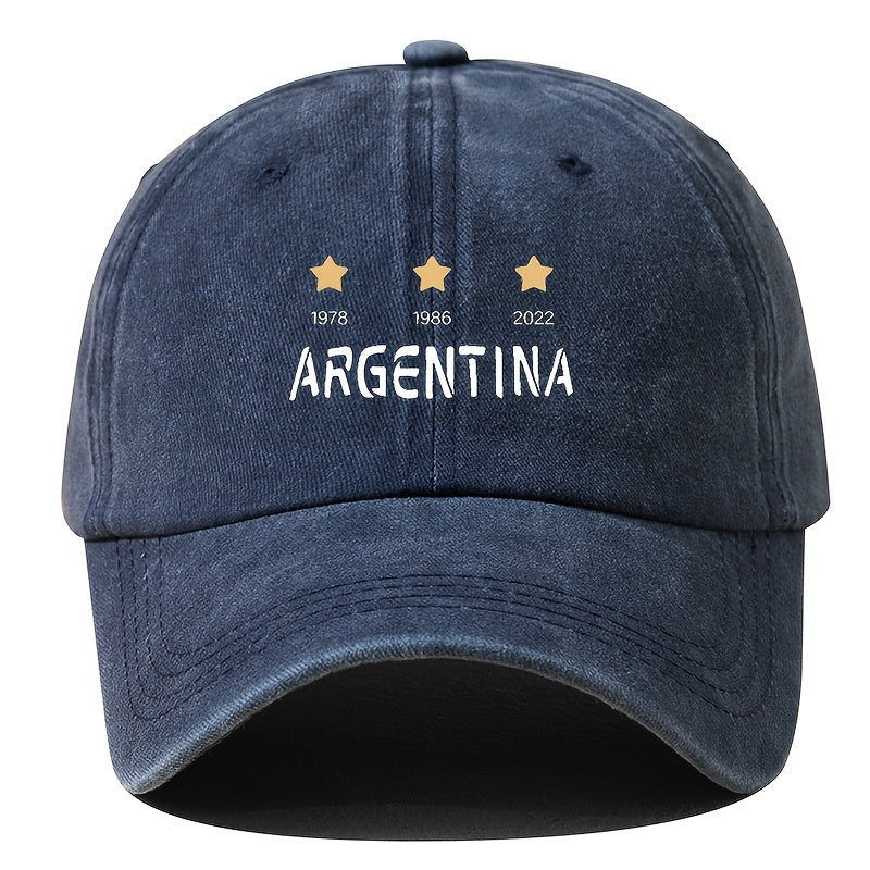 Men's Argentina National Soccer & Baseball Cap - Vintage 1978 1986 2022 Cup Embellished Hat with 3 Stars & Argentina Emblem, Adjustable Curved Brim for Outdoor Games, Fan Apparel (Duckbill Hat)