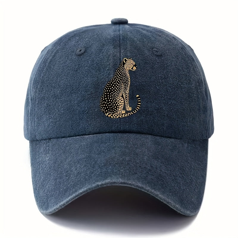 MAKEFGE Unisex Leopard Print Baseball Cap - Classic  Washed Design, Lightweight Curved Brim Trucker Hat for Outdoor Camping, Travel & Casual Wear, Black with Golden Leopard Print, Adjustable Fit for Men & Women, Leopard Print Baseball Cap