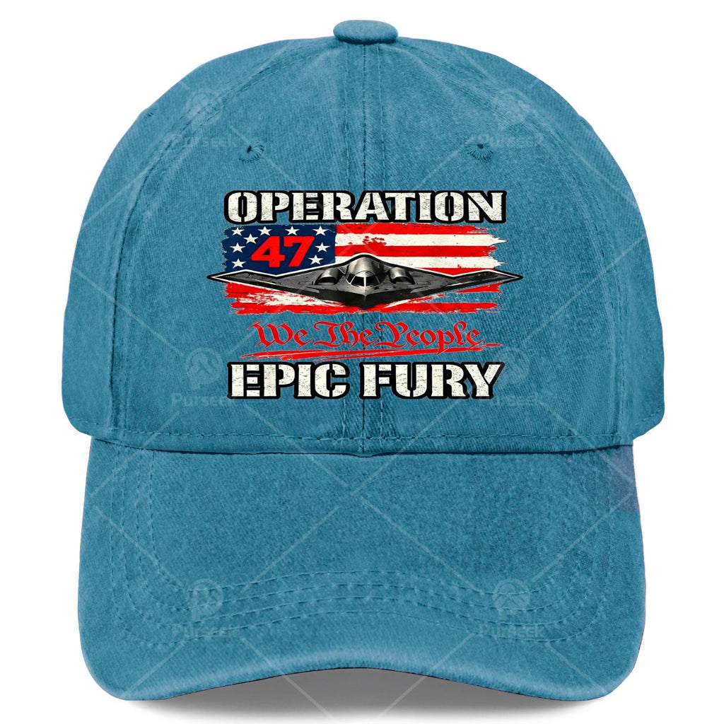 Unisex Vintage Washed Baseball Featuring The American Flag And Epic Fury Designs