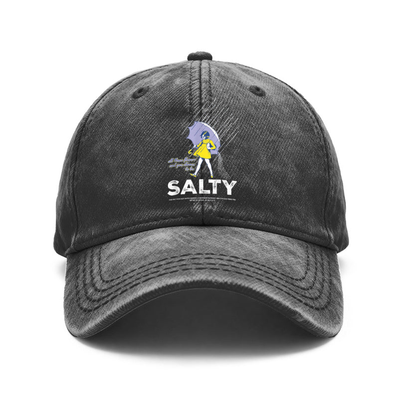 1pc Retro Distressed Unisex Baseball Hats, Salty Girl Featuring an Umbrella And Raindrop Graphic, Adjustable Fit, Ideal for Outdoor Events And Everyday Use, Perfect Gifts for Both Men And Women, Friends