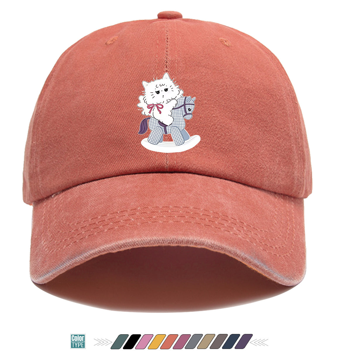 1pc Cartoon Cat Riding a Wooden Horse Printed Baseball Cap, Cute and Adorable Sun Hat, Stylish, , and Beautiful, Unisex Adjustable Baseball Cap, Daily Casual Hat, Family Outing Hat, Suitable for Shopping, Picnics, Amusement Parks, Parties