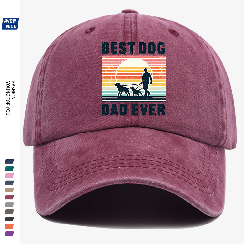 1pc "Best Dog Dad Ever" Vintage Trucker Hat - Adjustable Unisex Baseball Cap Suitable for Outdoor, Dog Walking, Picnics & Sports, Breathable Dad Hat Gift for Fathers Day, Birthdays, for Dog Lovers with Sunset Print (for Men & Women)
